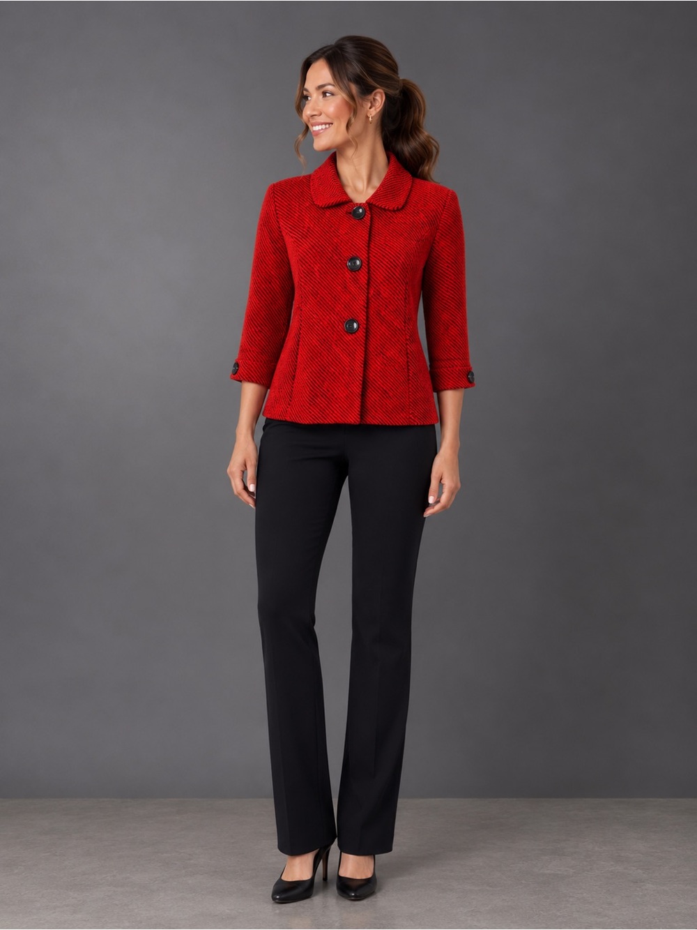 Protégé Montreal Lipstick Red & Black Ribbed Stripe Jacket